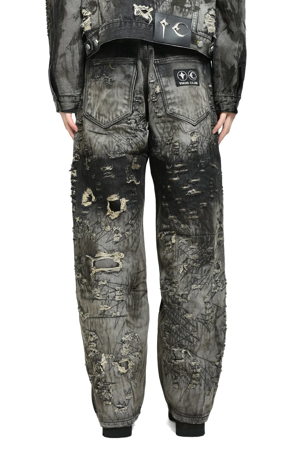 Hard-Washed Damaged Denim Pants / Blk