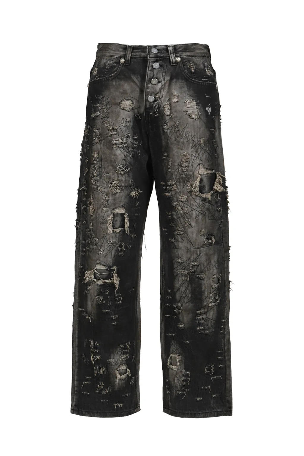 Hard-Washed Damaged Denim Pants / Blk