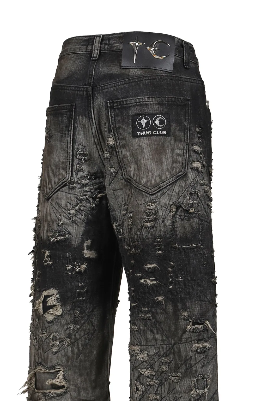 Hard-Washed Damaged Denim Pants / Blk