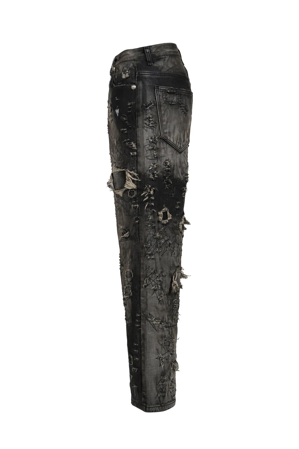 Hard-Washed Damaged Denim Pants / Blk