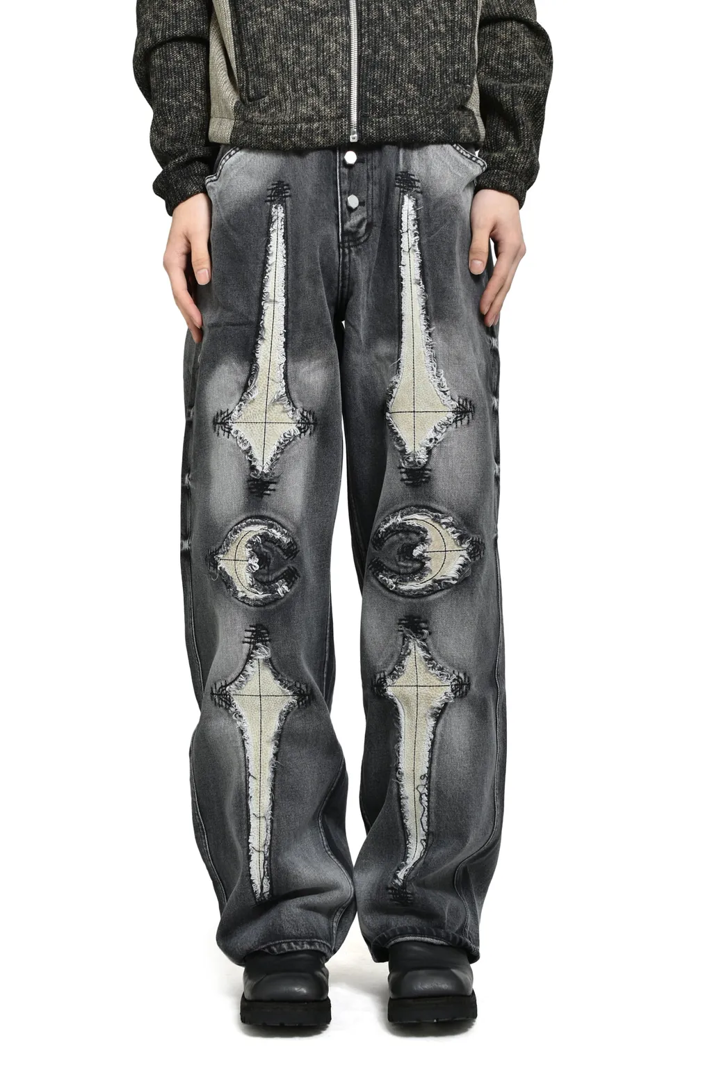 Tc Bone Leather Denim Pants / Blk