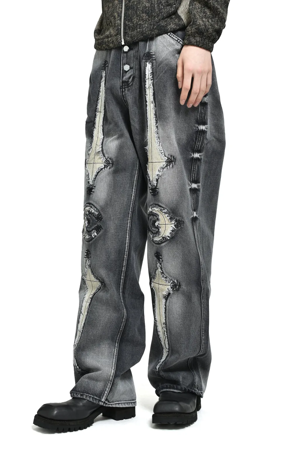 Tc Bone Leather Denim Pants / Blk