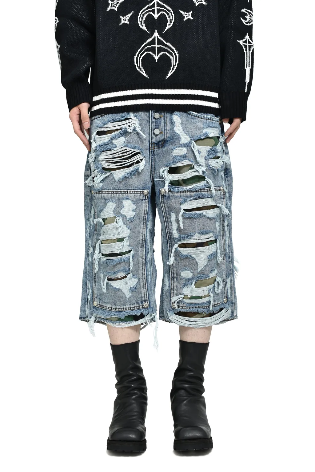 Hell Camo Denim Shorts / Blu