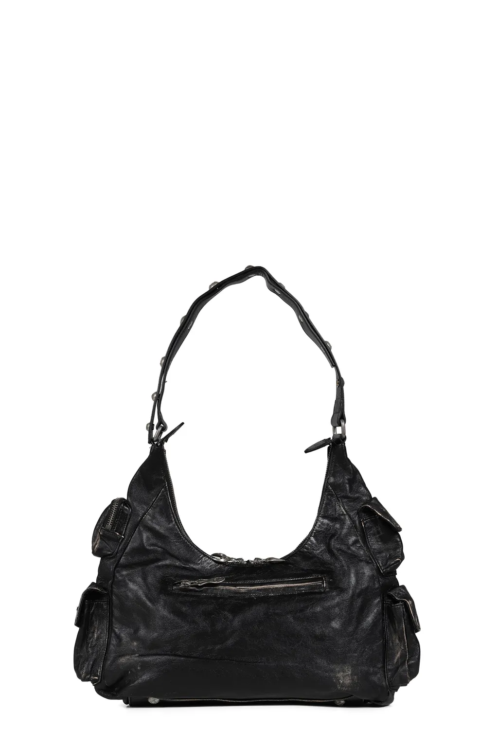 Washed Leather Multi Pocket Bag / Blk