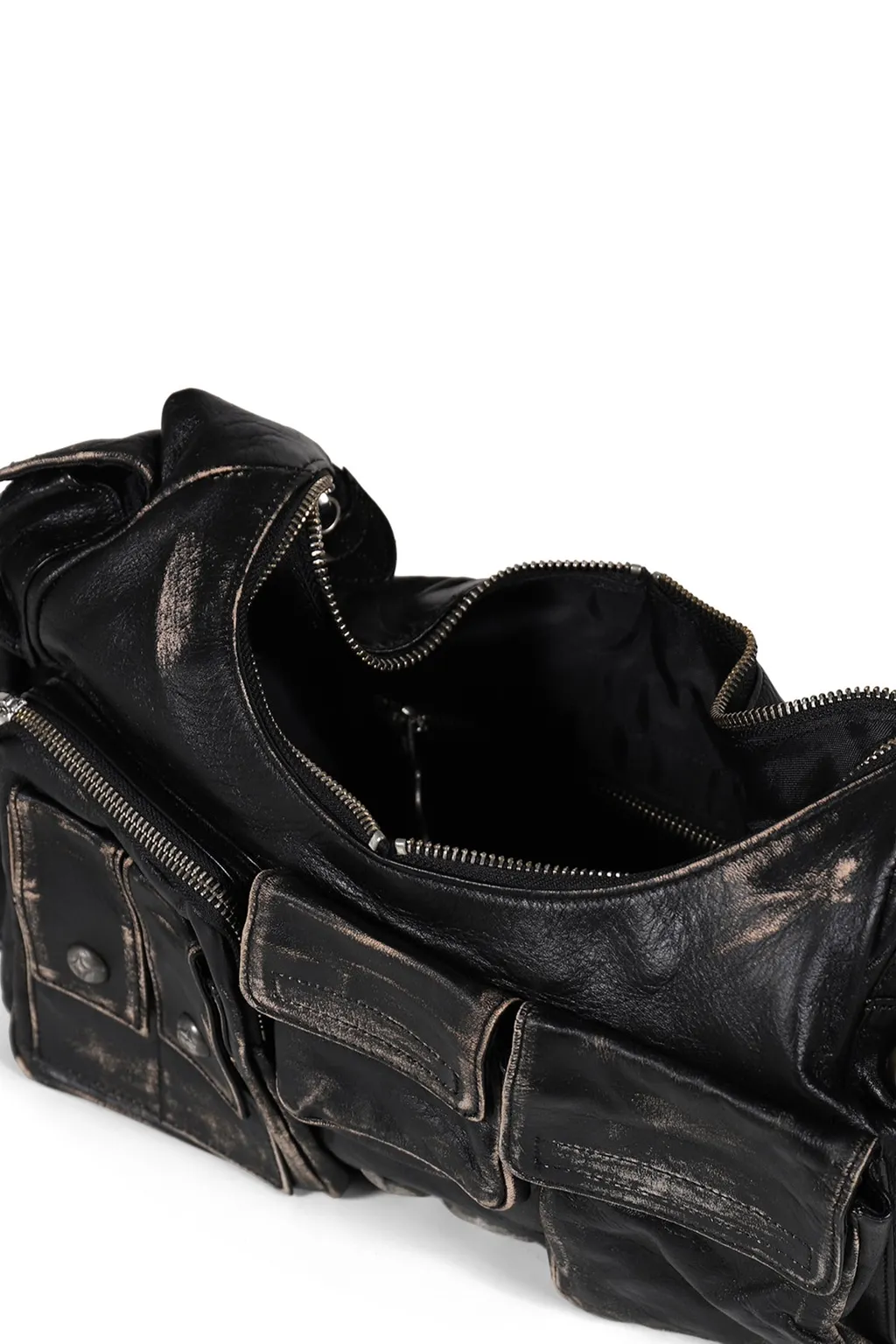 Washed Leather Multi Pocket Bag / Blk