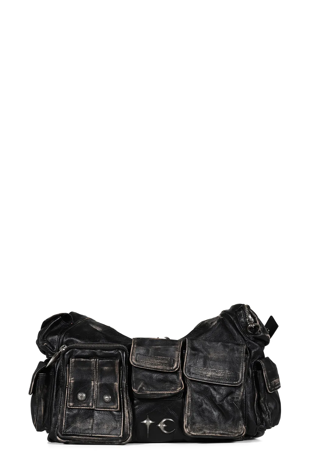 Washed Leather Multi Pocket Bag / Blk