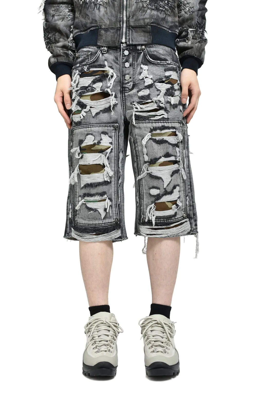 Hell Camo Denim Shorts / Black