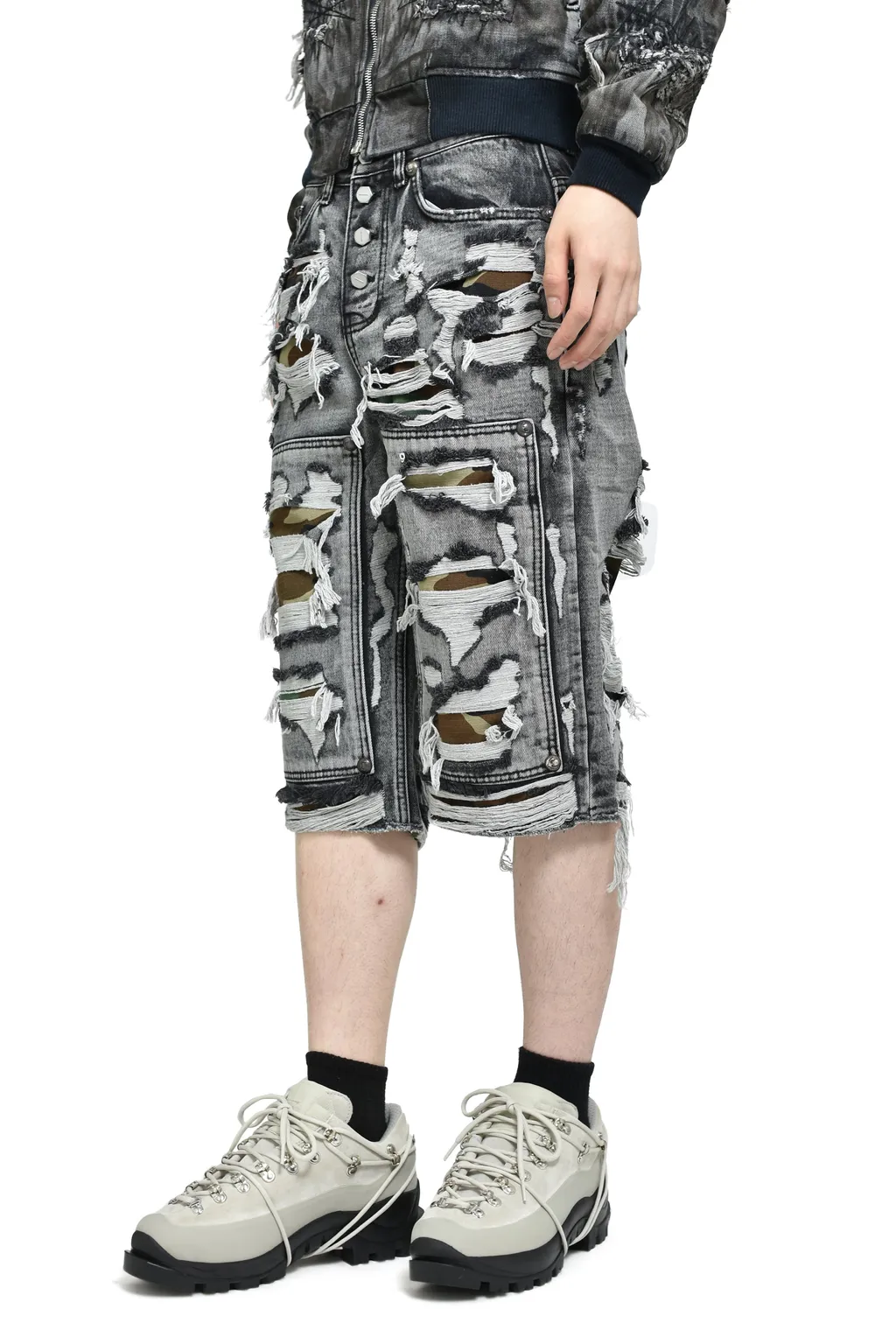 Hell Camo Denim Shorts / Black