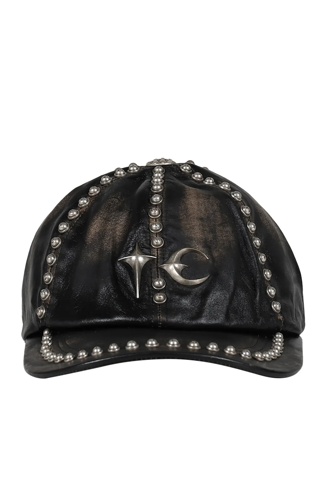 Studded Washed Leather Cap / Blk