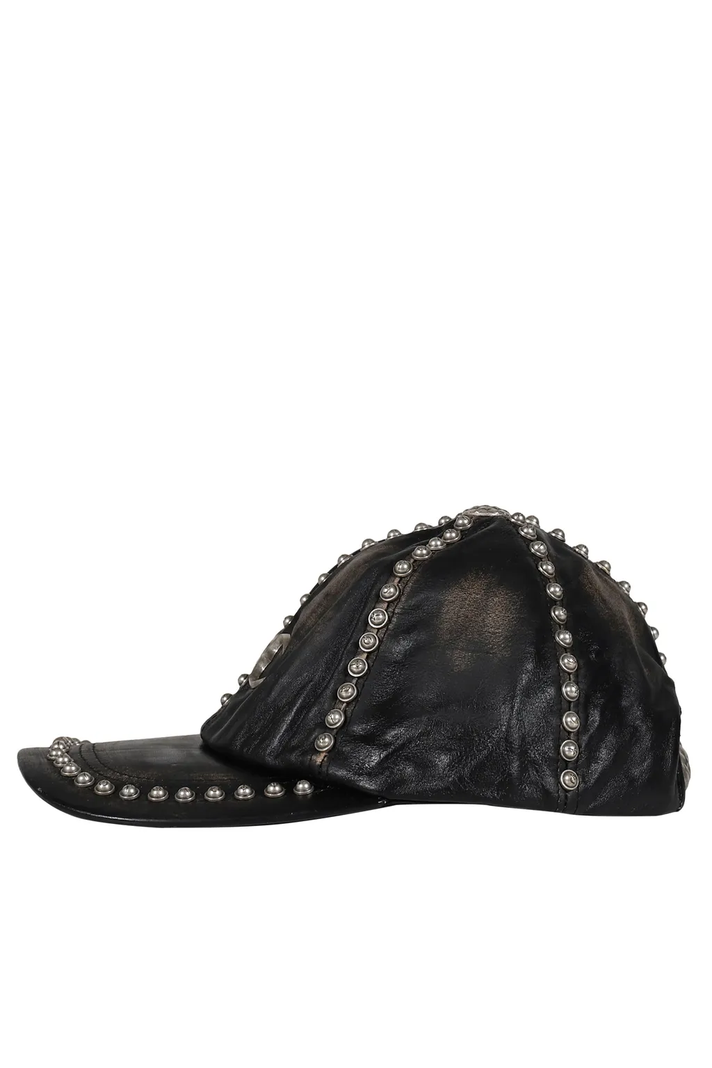 Studded Washed Leather Cap / Blk