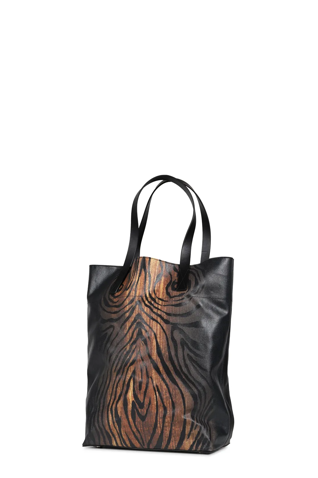 Coated Canvas Bag Printed / Blk/Brw Wood