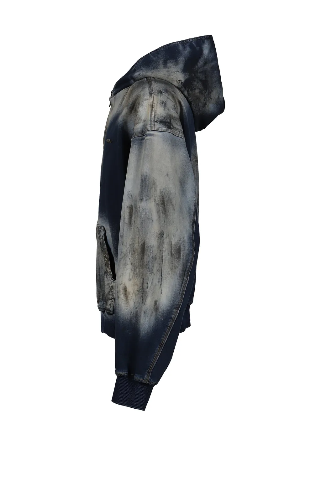 Dirty-Washed Zip-Up Hoodie / Navy