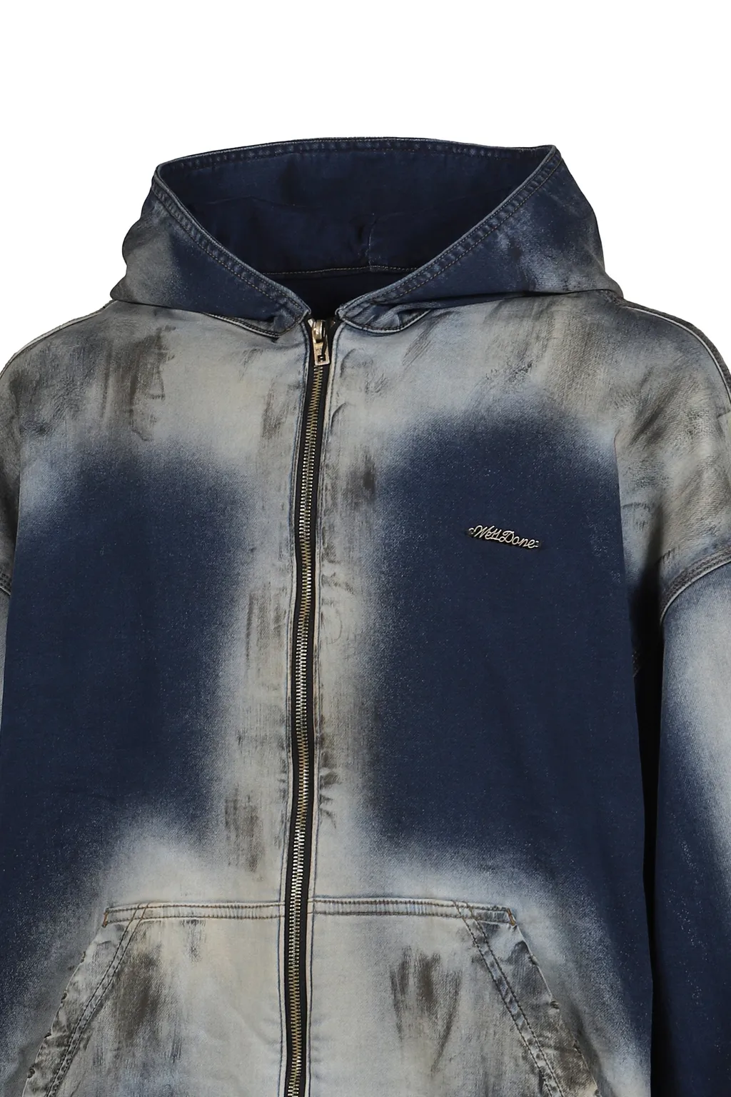Dirty-Washed Zip-Up Hoodie / Navy