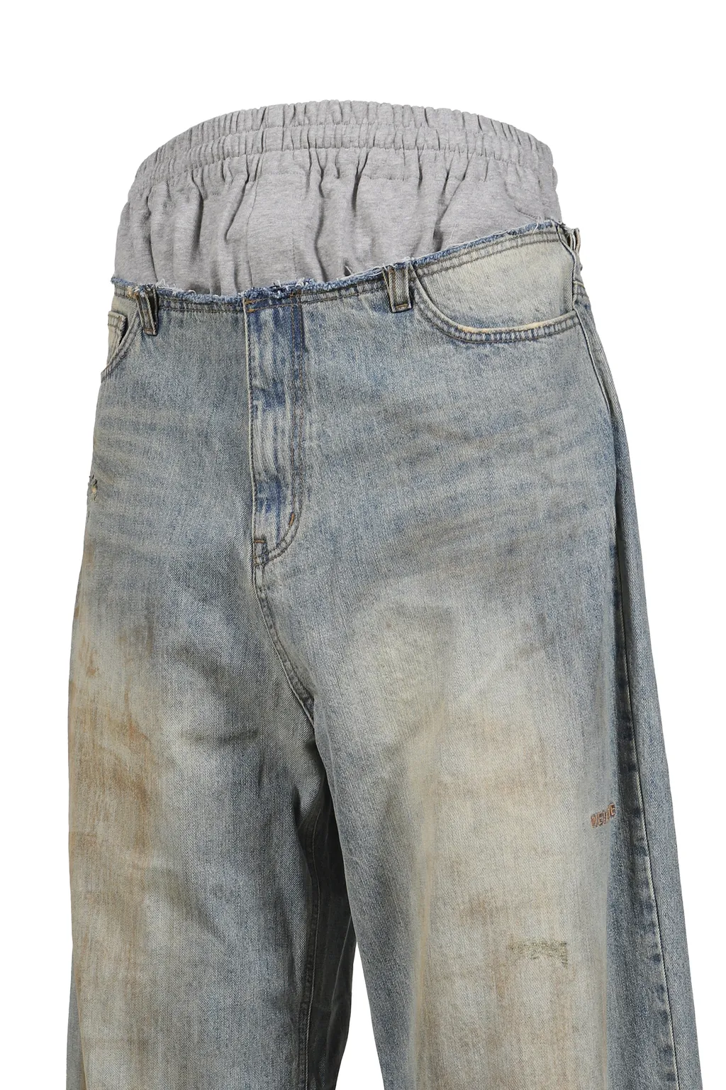 Sweatpants Layered Denim Pants / Blue