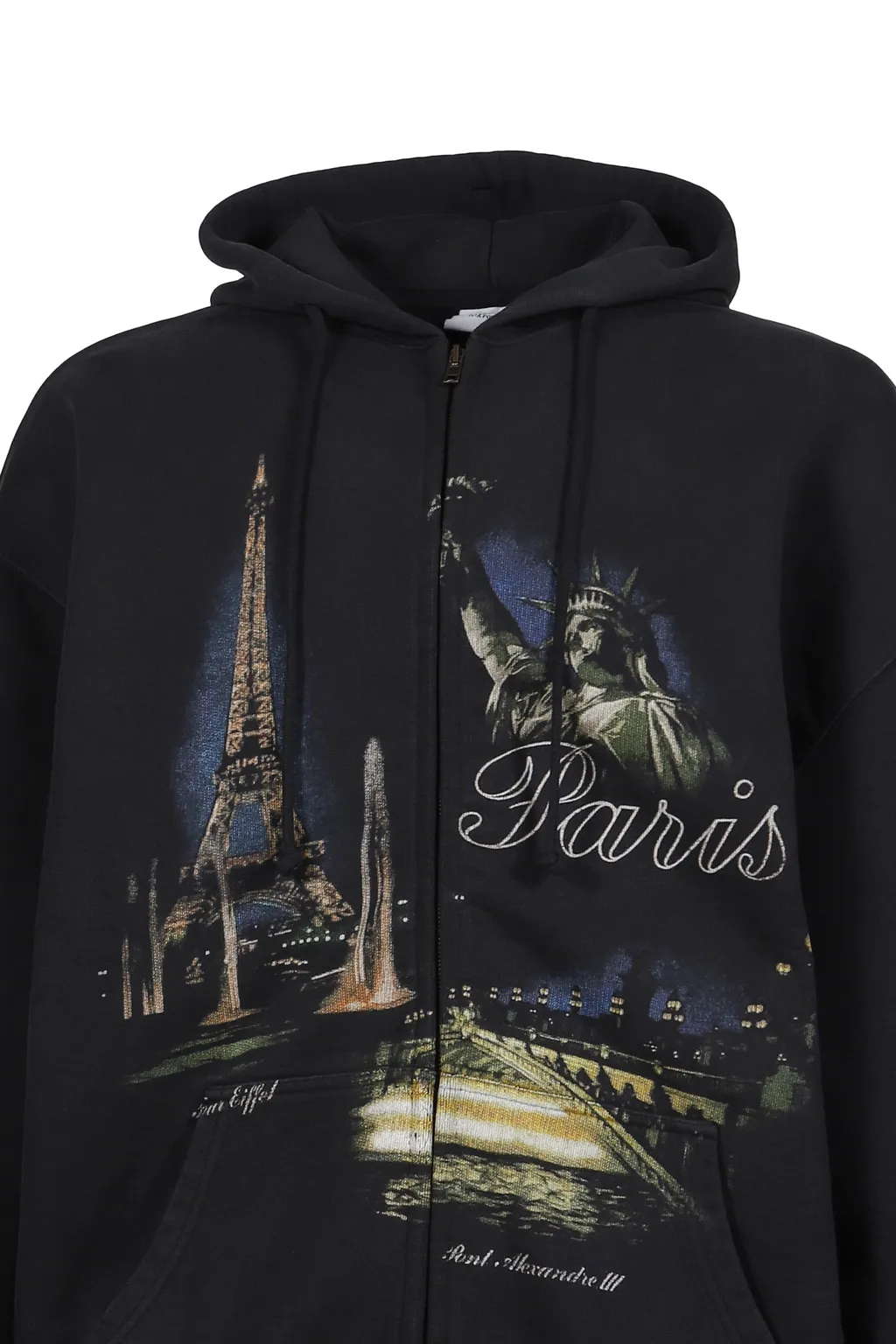 Paris Tourist Zip-Up Hoodie / Blk