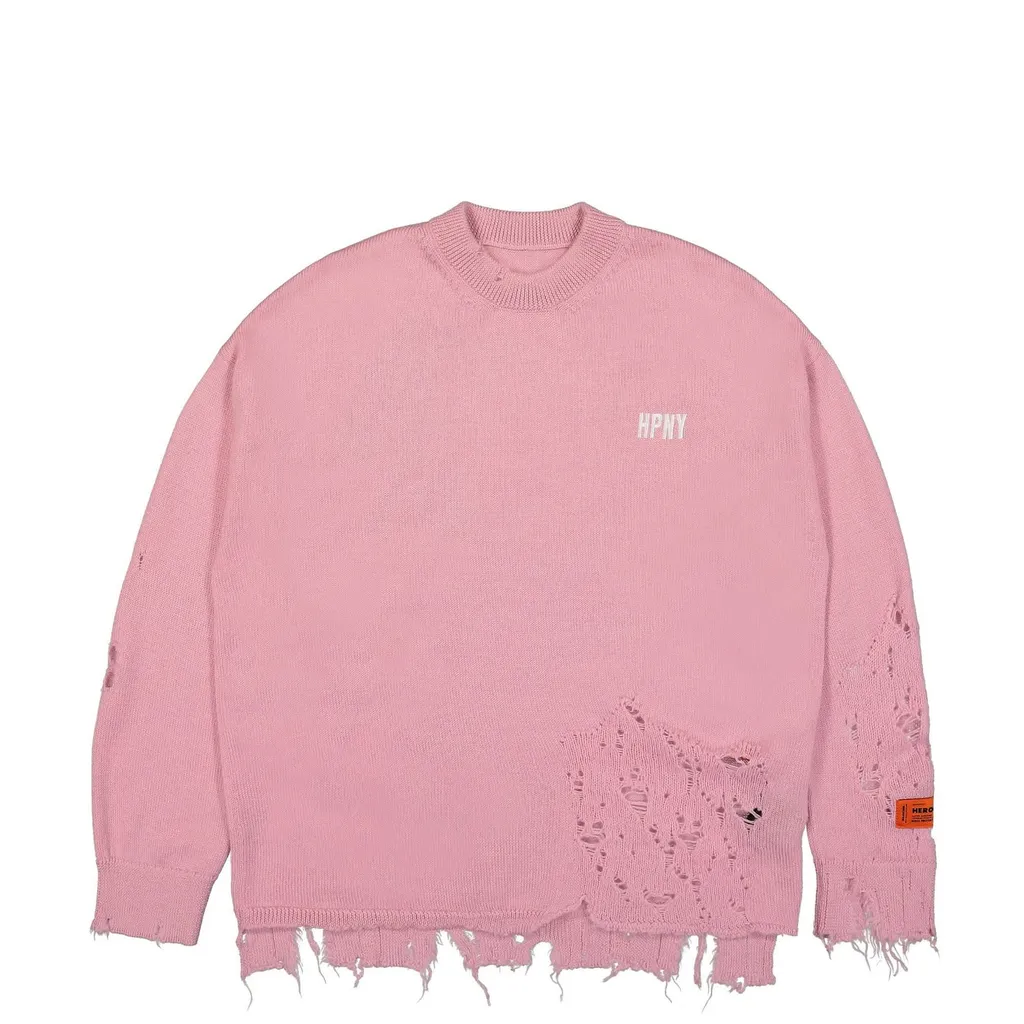 Heron Preston Logo Embroidered Distressed Knitted Jumper