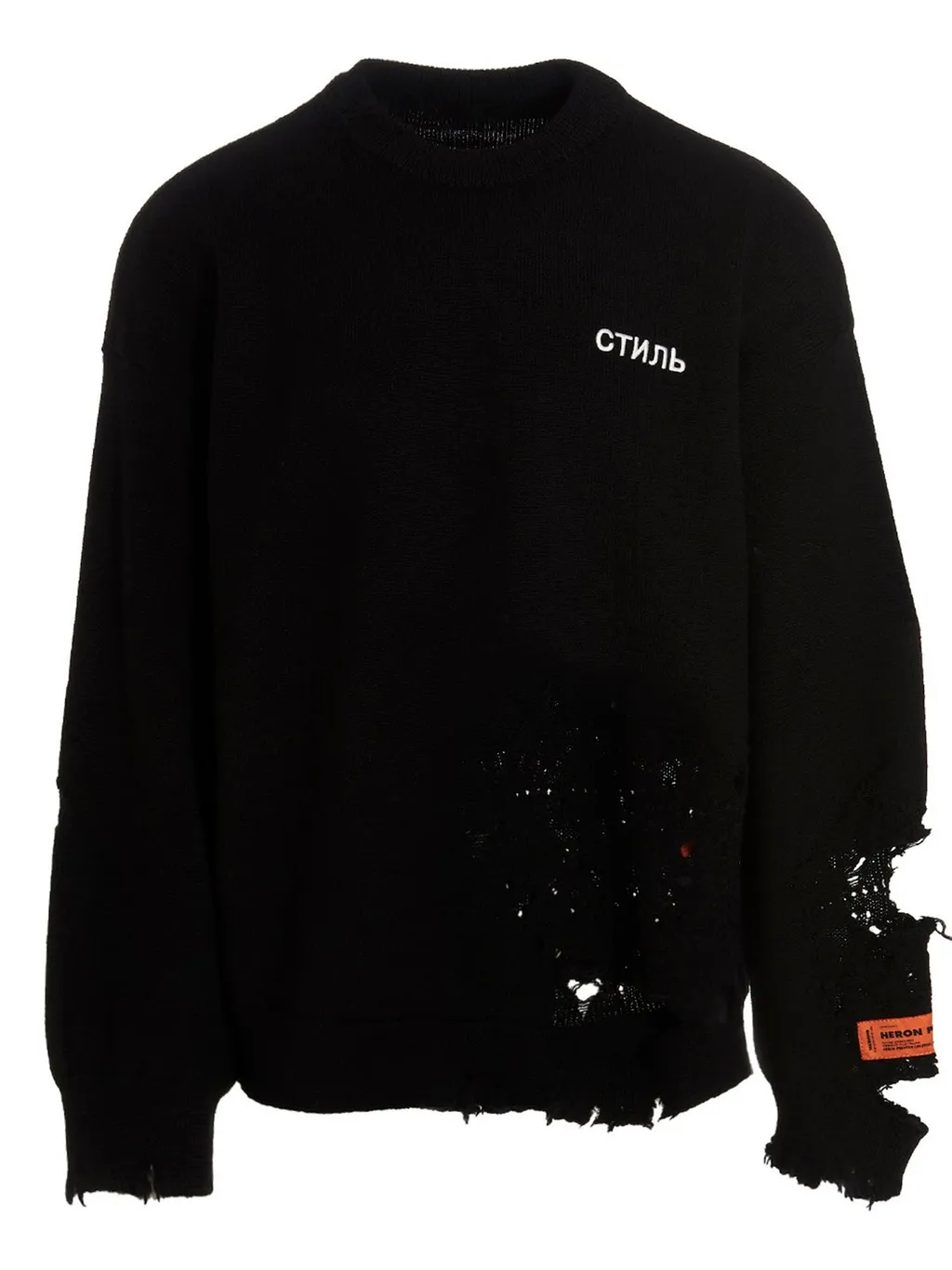 Heron Preston Logo Embroidered Distressed Crewneck Sweater