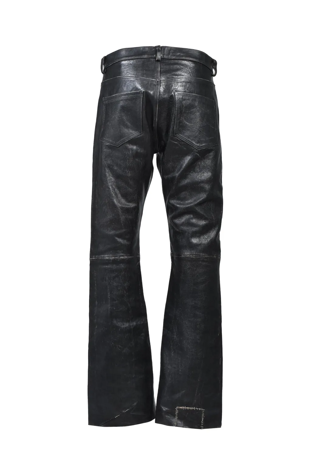 Crust Repaired Leather Flare Jeans / Blk Sand
