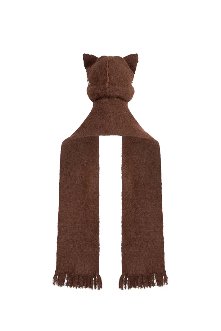 Alpaca Chunky Ears Beanie Scarf / Brw