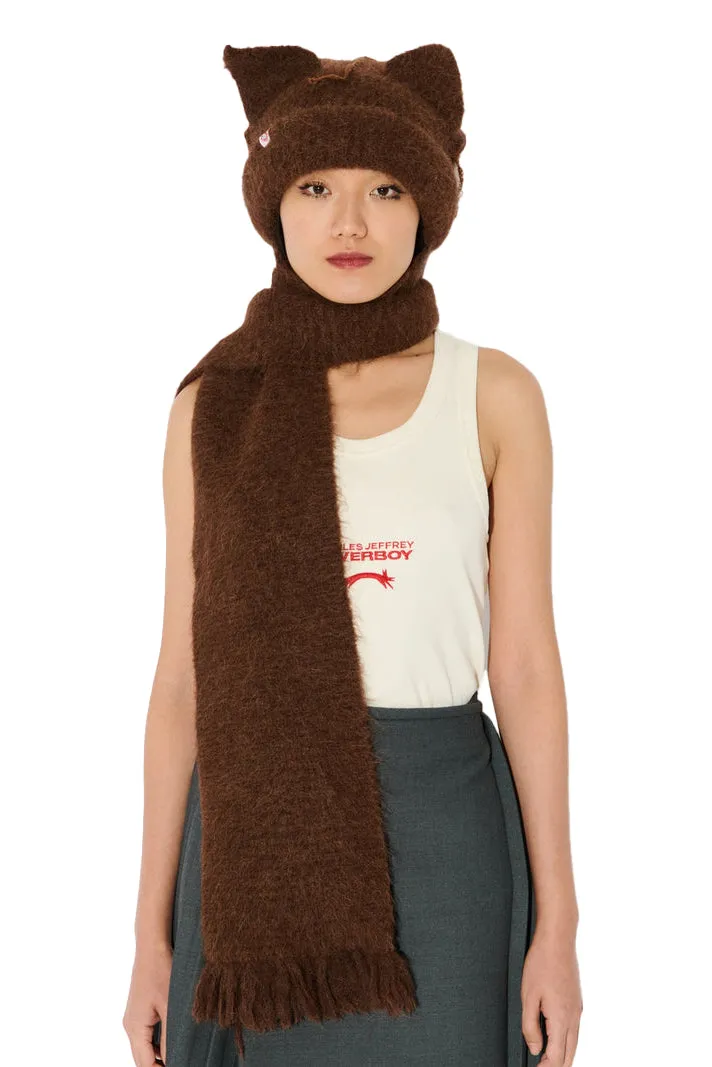 Alpaca Chunky Ears Beanie Scarf / Brw