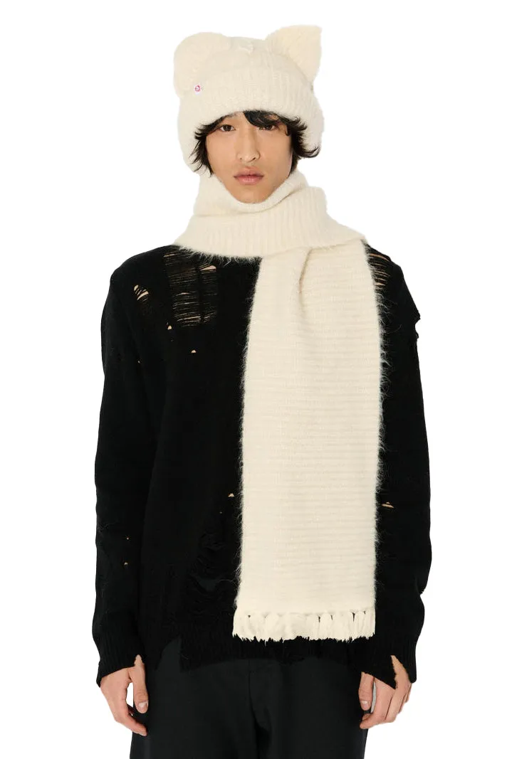 Alpaca Chunky Ears Beanie Scarf/Ecr