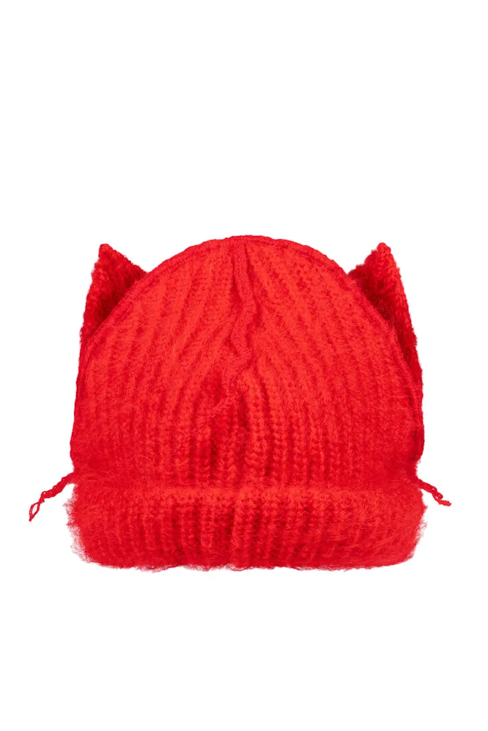 Mohair Chunky Ears Beanie / Red