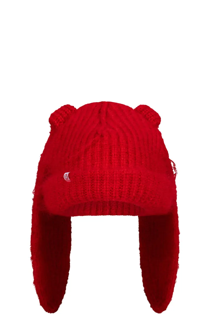 Mohair Chunky Rabbit Beanie / Red