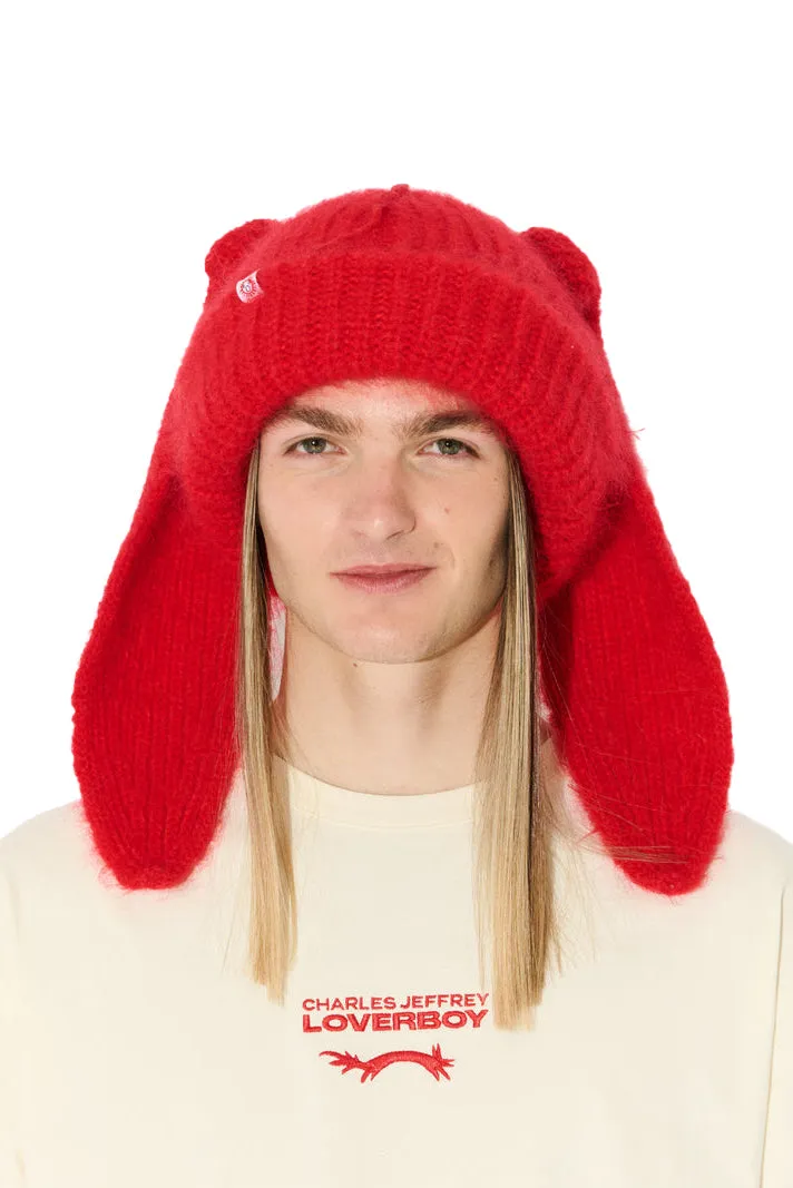 Mohair Chunky Rabbit Beanie / Red