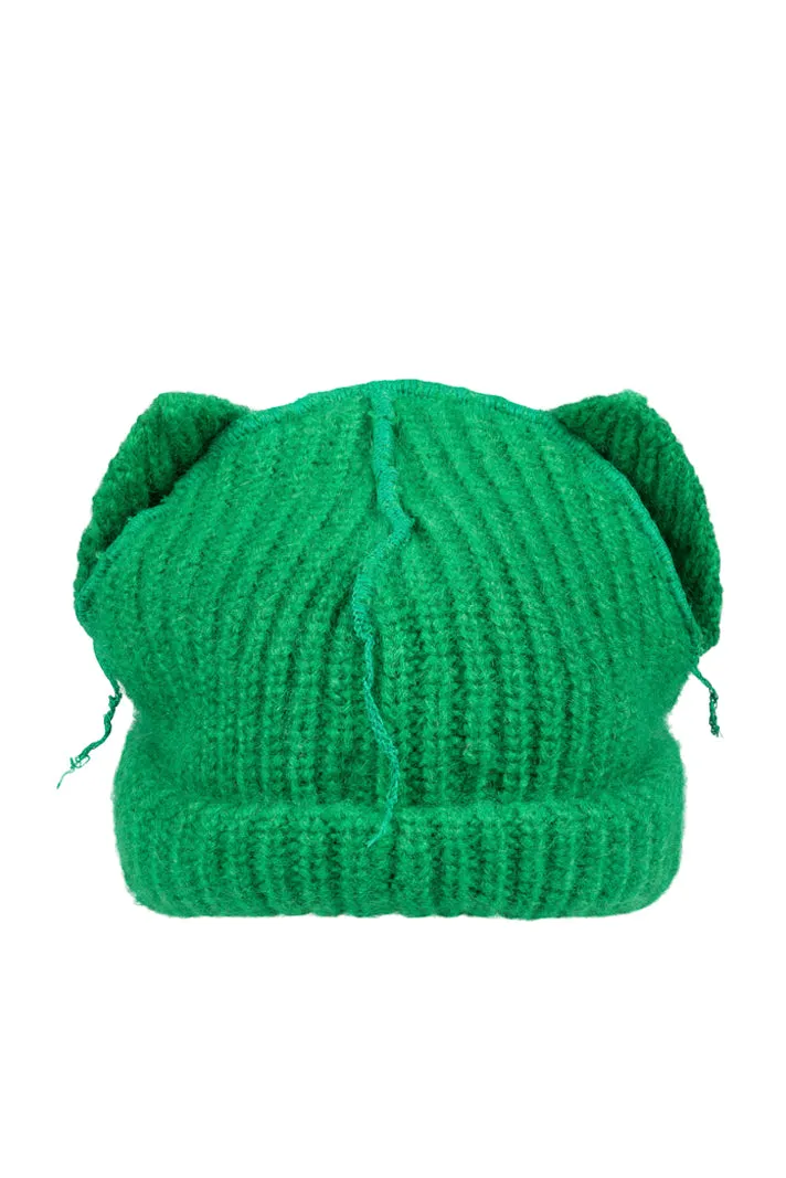Mohair Chunky Ears Beanie / Grn