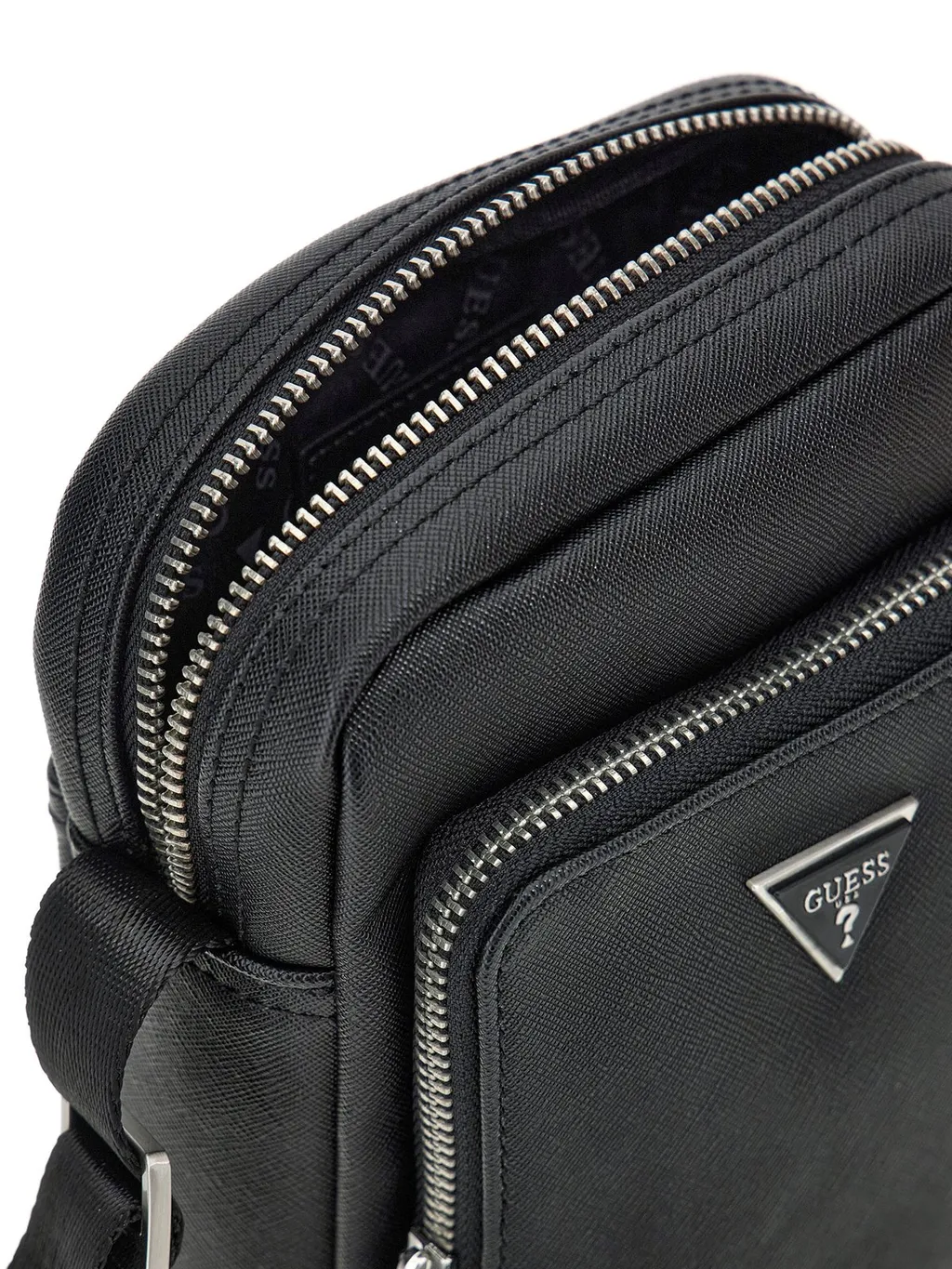 Guess Logo Plaque Saffiano Crossbody Bag