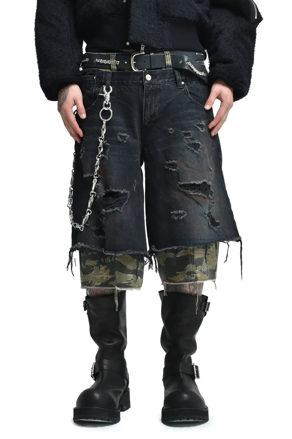 Layered Baggy Shorts / Blk Camo