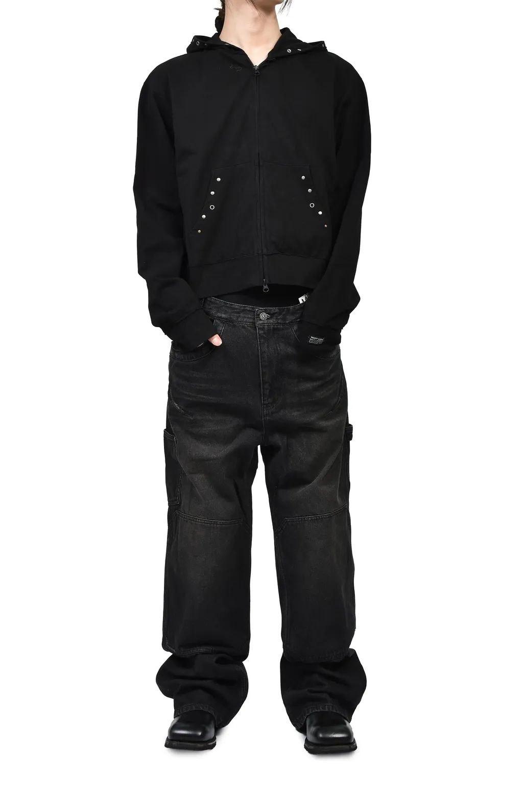 Cappy Stud Hoodie Zip-Up / Blk