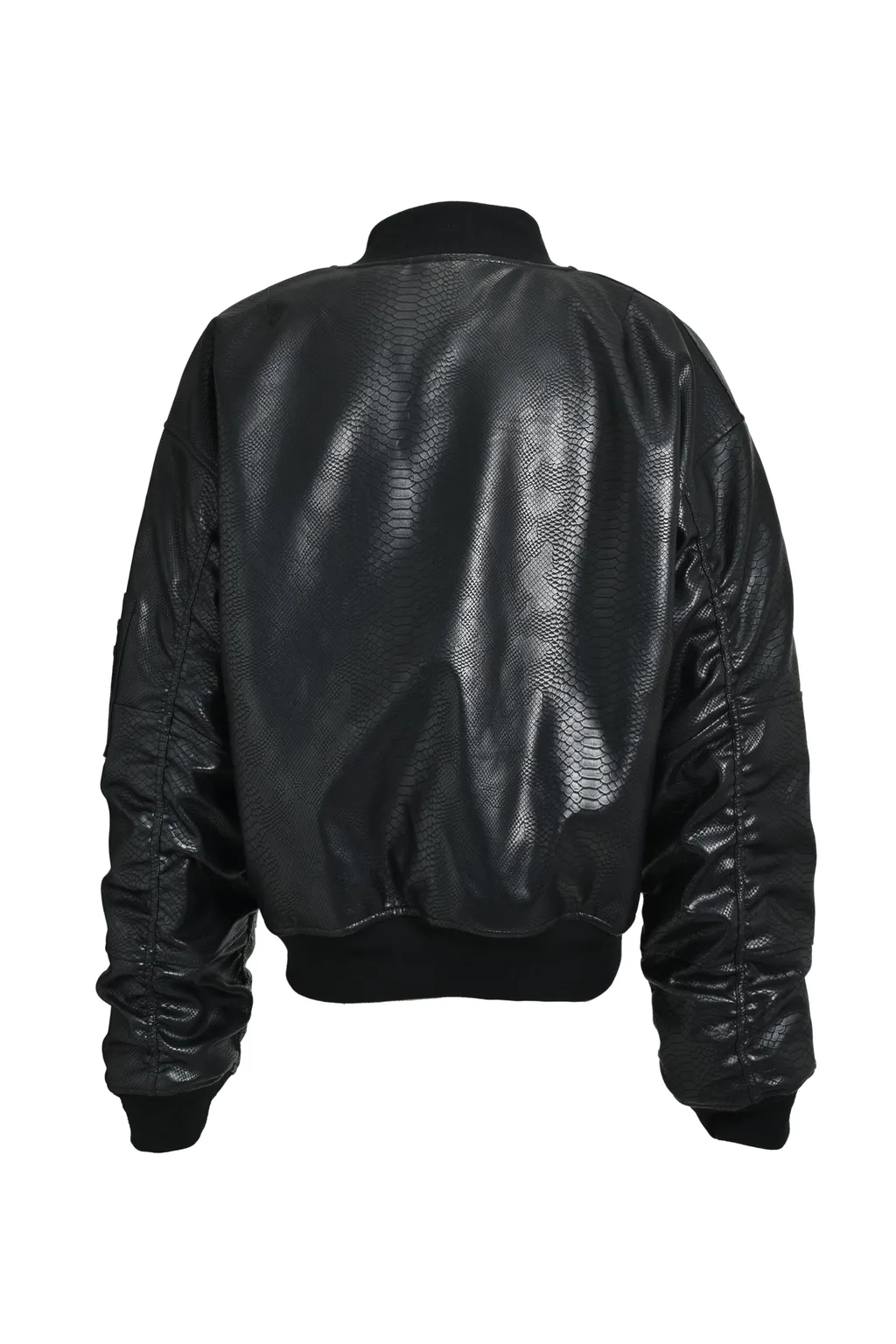 Faux Leather Python Bomber Jacket / Blk