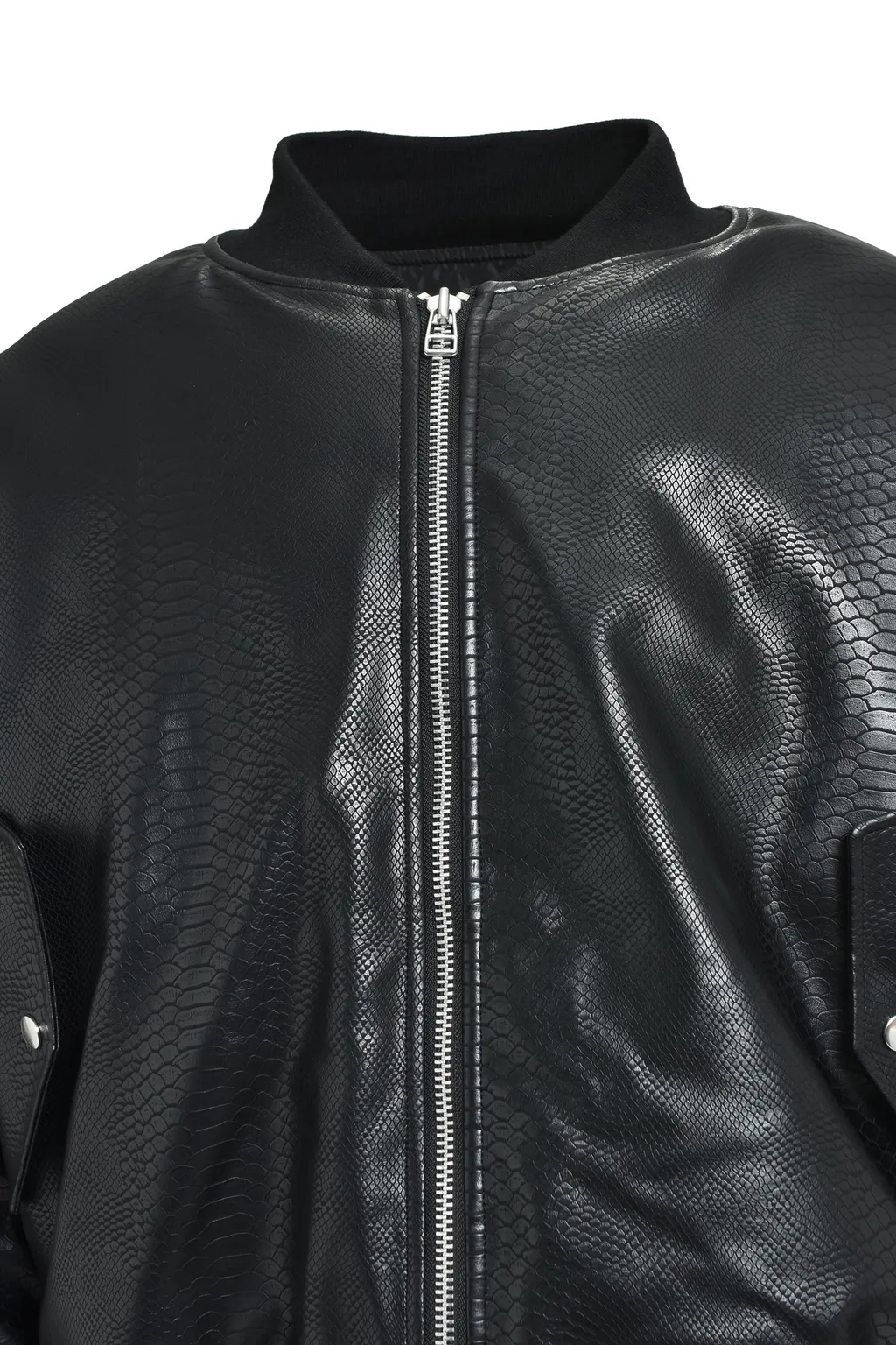 Faux Leather Python Bomber Jacket / Blk