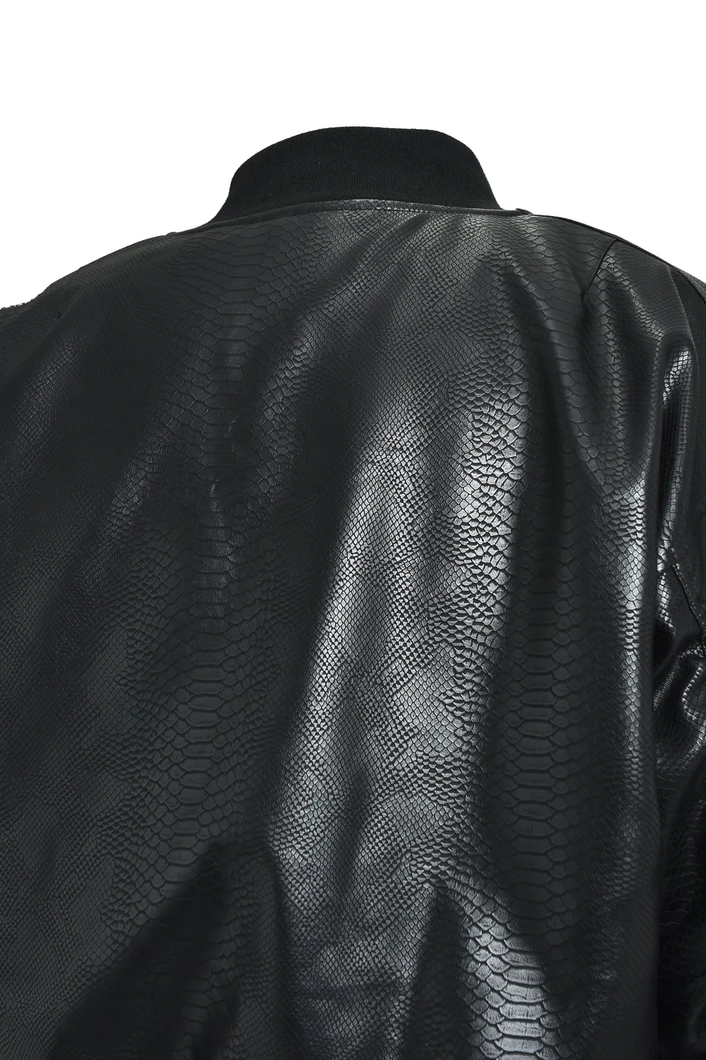 Faux Leather Python Bomber Jacket / Blk