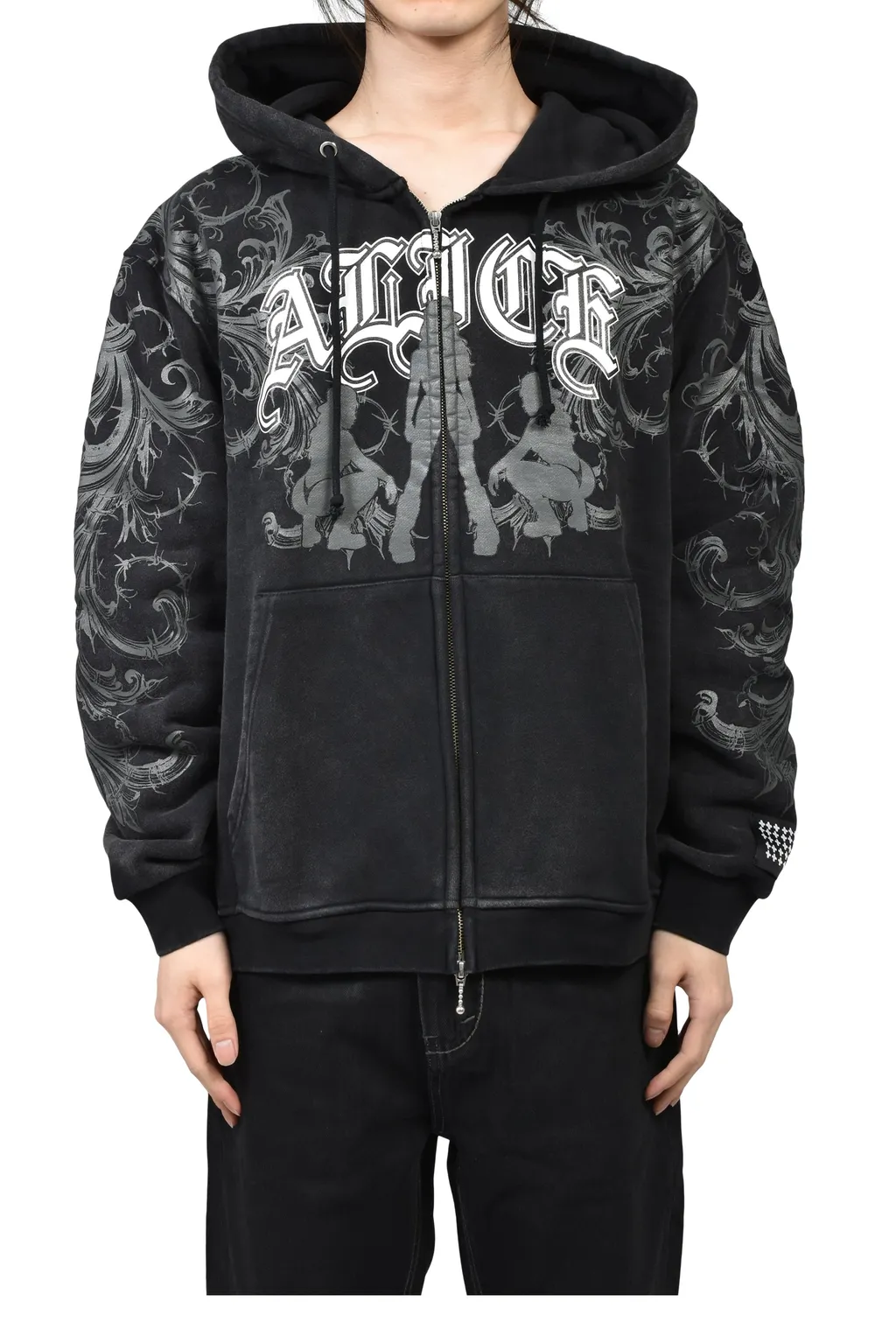 Graphic Zip Hoodie / Black