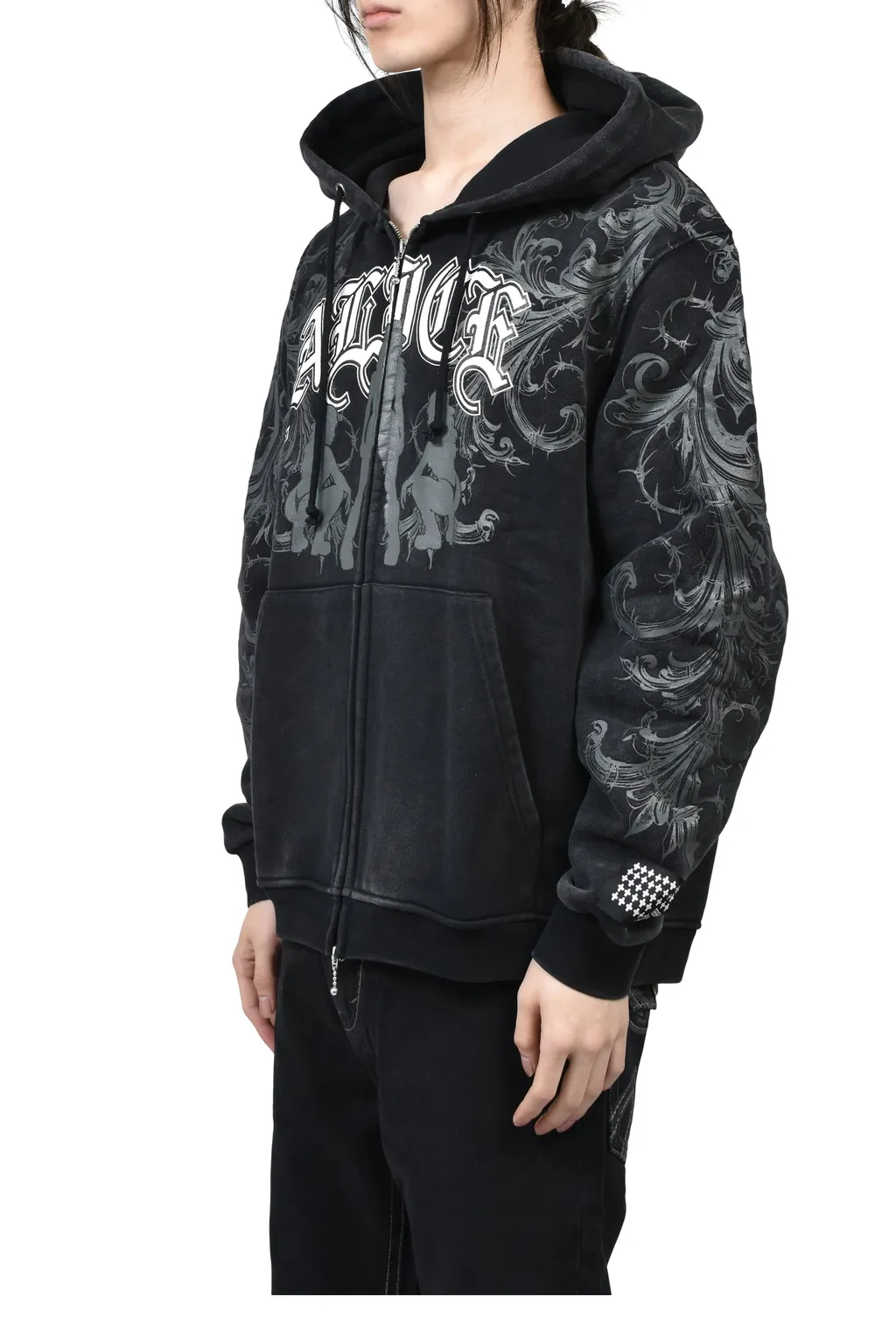 Graphic Zip Hoodie / Black