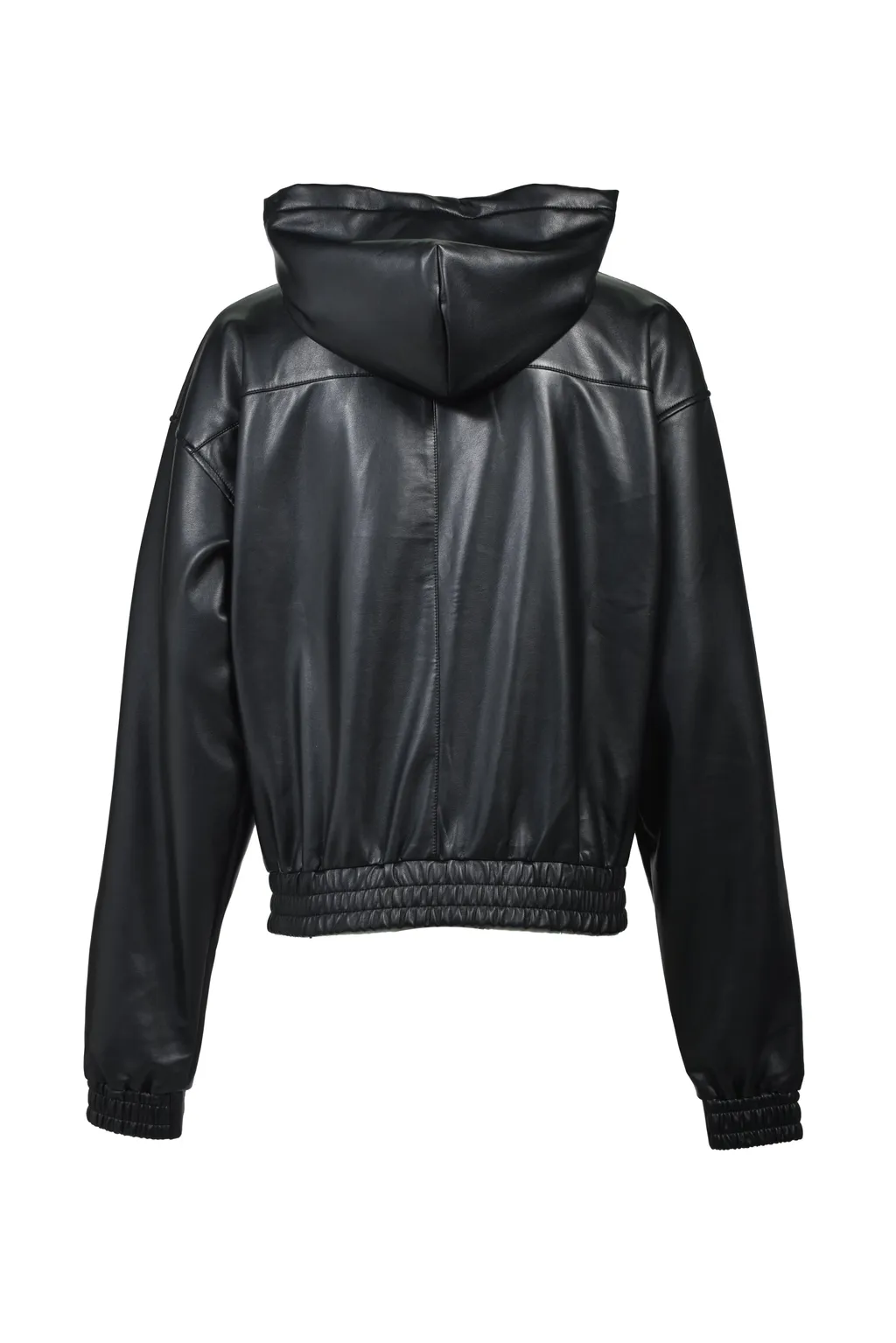 Cross Embroidery Leather Zip Hoodie / Blk