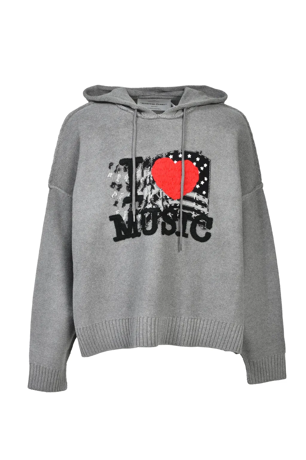 “I Love Music” Pullover Knit Hoodie / Gry