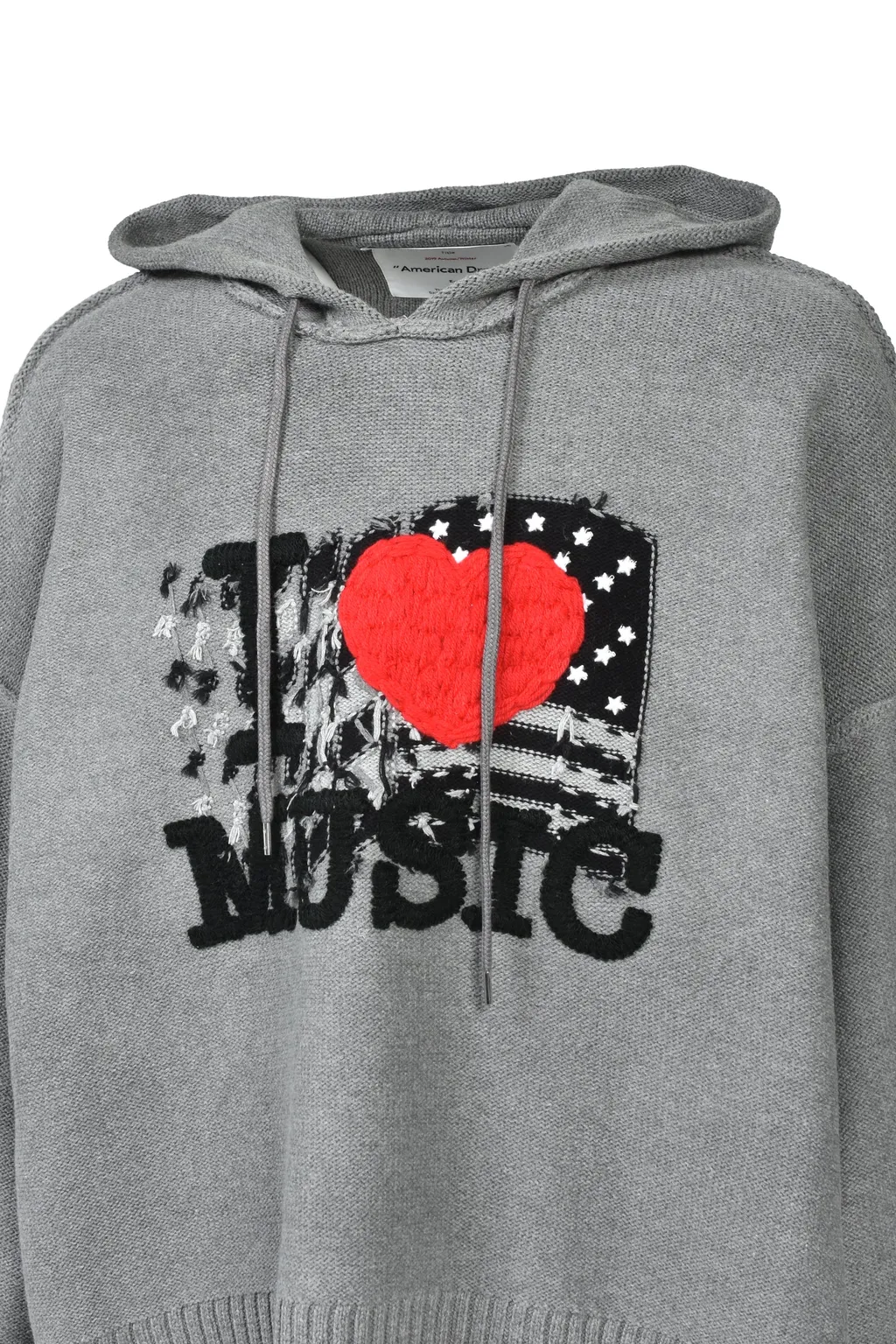“I Love Music” Pullover Knit Hoodie / Gry