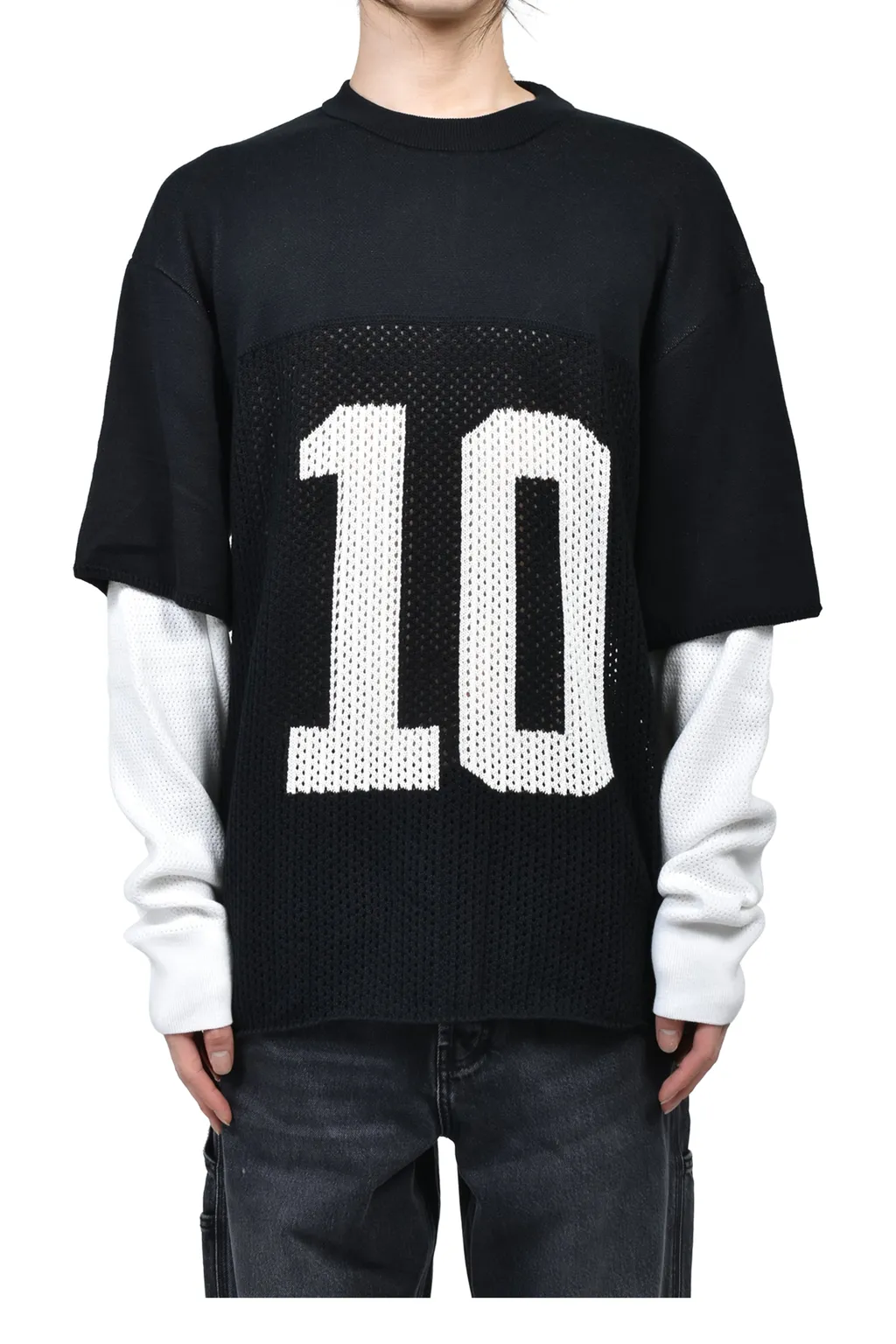 Layered Knit Mesh Jersey / Blk/Wht
