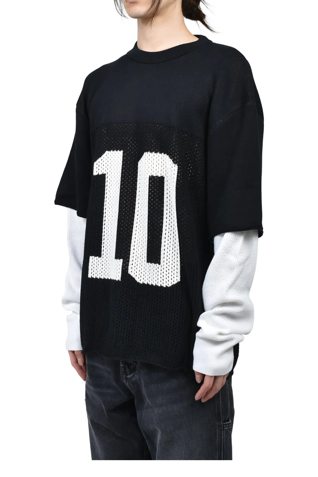 Layered Knit Mesh Jersey / Blk/Wht