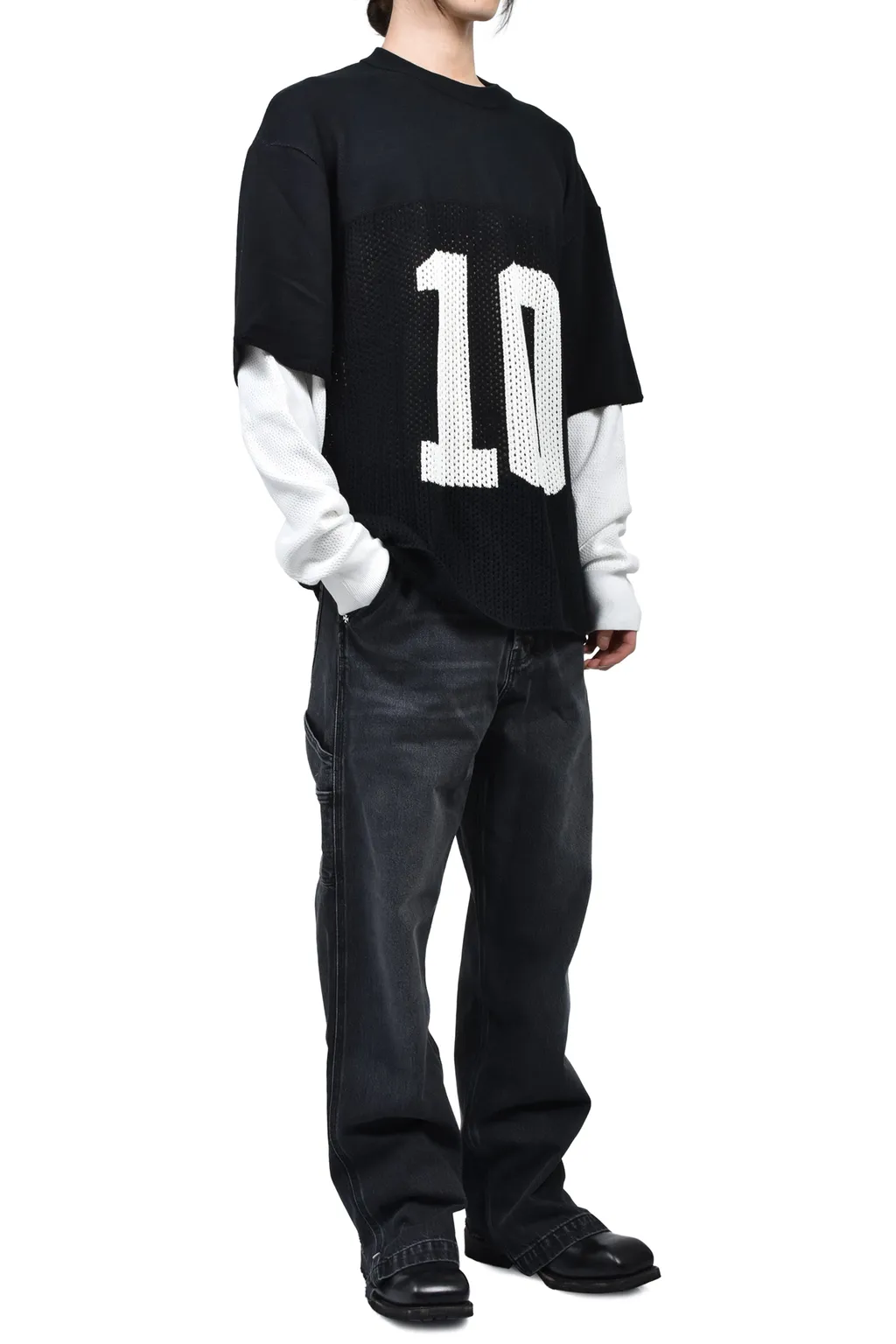 Layered Knit Mesh Jersey / Blk/Wht