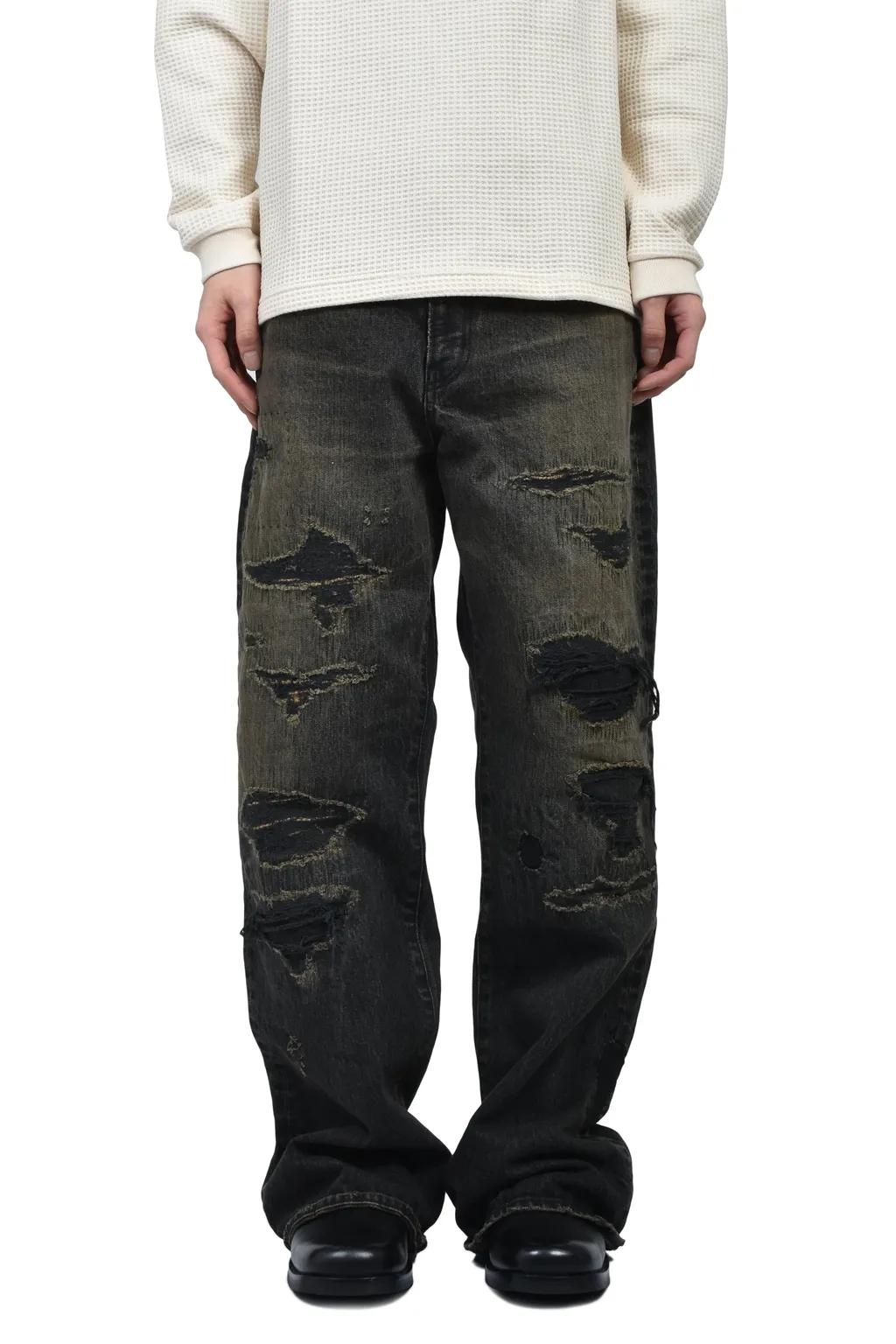 Boro Bootcut Wide Jeans / Black