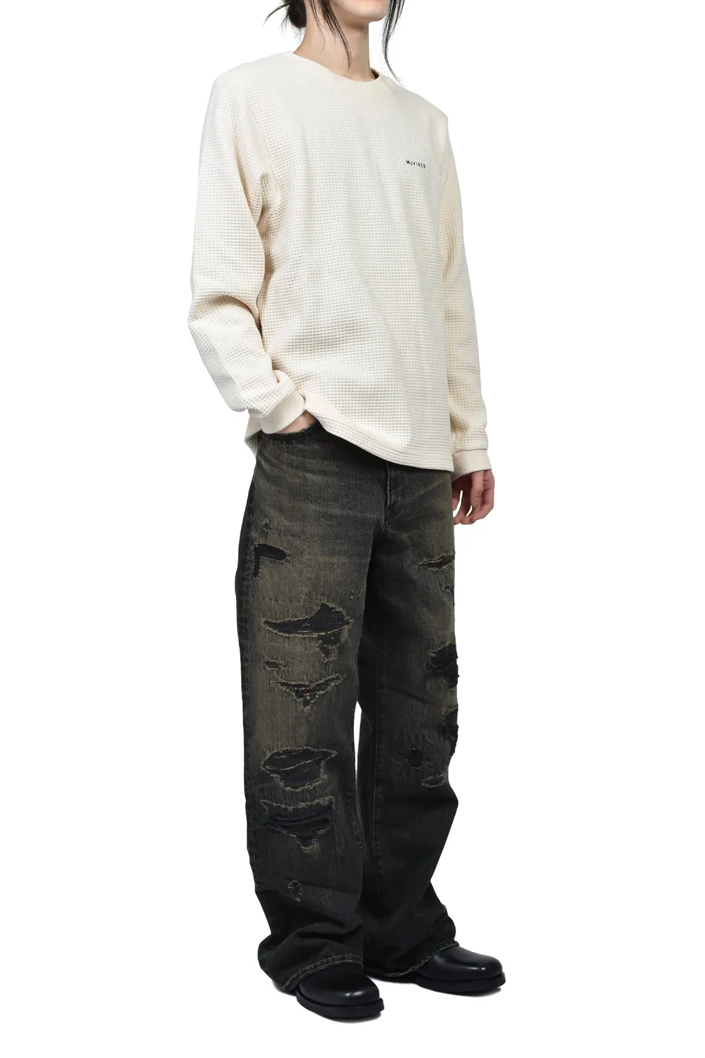 Boro Bootcut Wide Jeans / Black