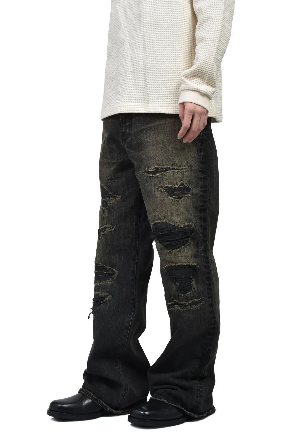 Boro Bootcut Wide Jeans / Black