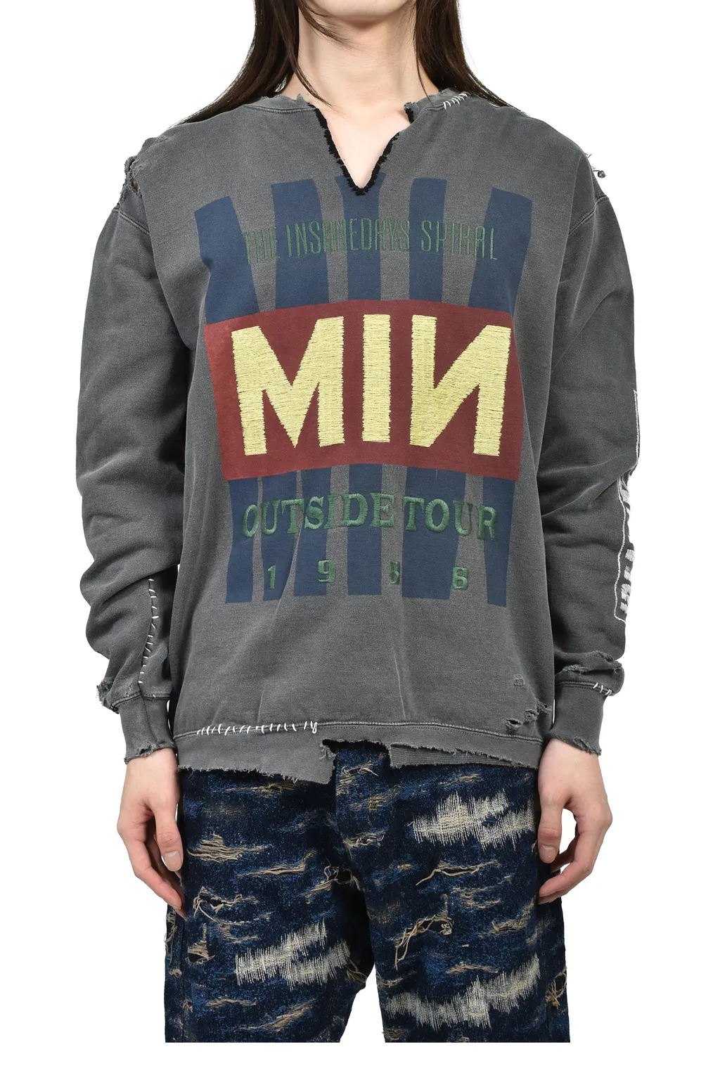 Bootleg Diy Crew Sweat With Repaired / Aged Blk