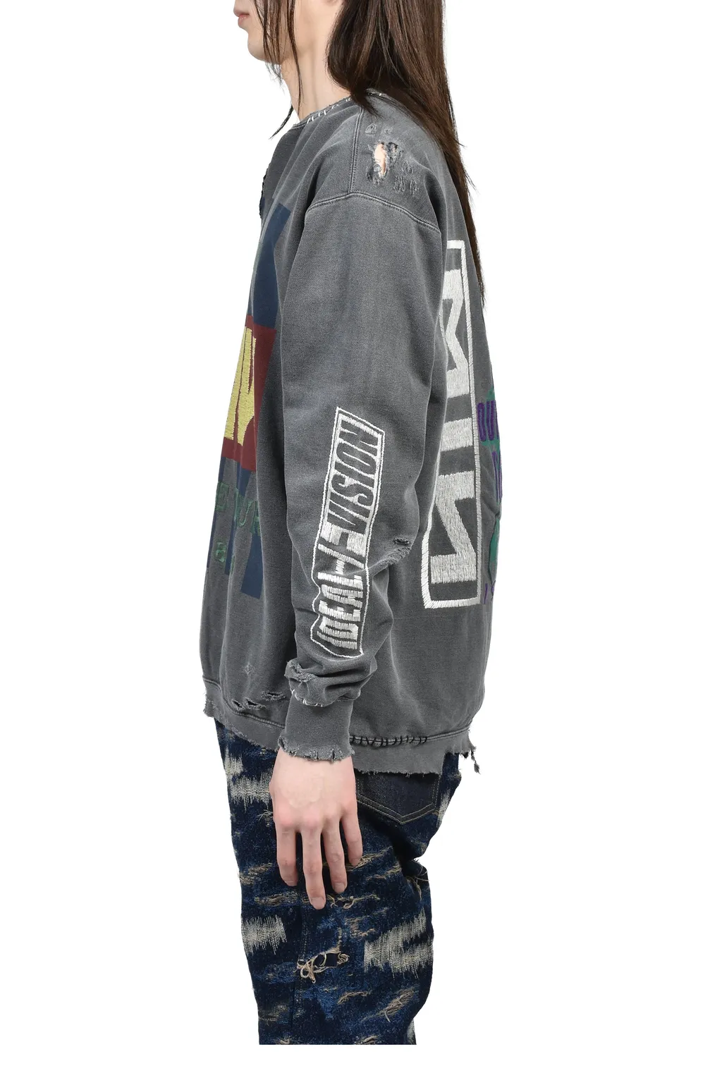 Bootleg Diy Crew Sweat With Repaired / Aged Blk