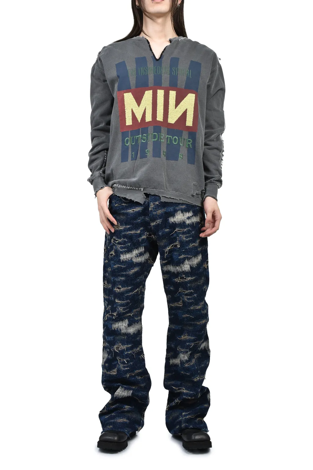 Bootleg Diy Crew Sweat With Repaired / Aged Blk