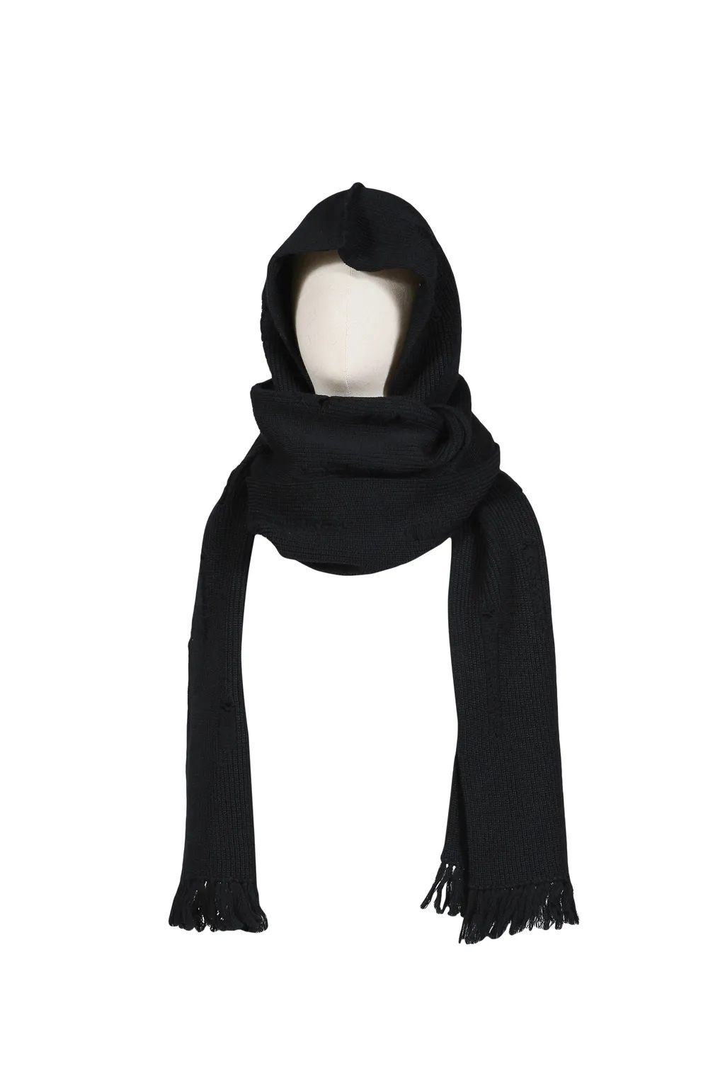 Hooded Long Muffler With Damaged / Blk